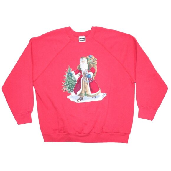 Vintage Santa Christmas Sweatshirt Winter Red Crewneck St Nick Tultex Size 2X - Picture 1 of 7